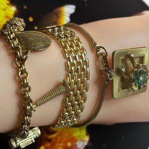 Vintage Antique Bracelet Lot Nice Articulated Gold Plated and Charms Washington